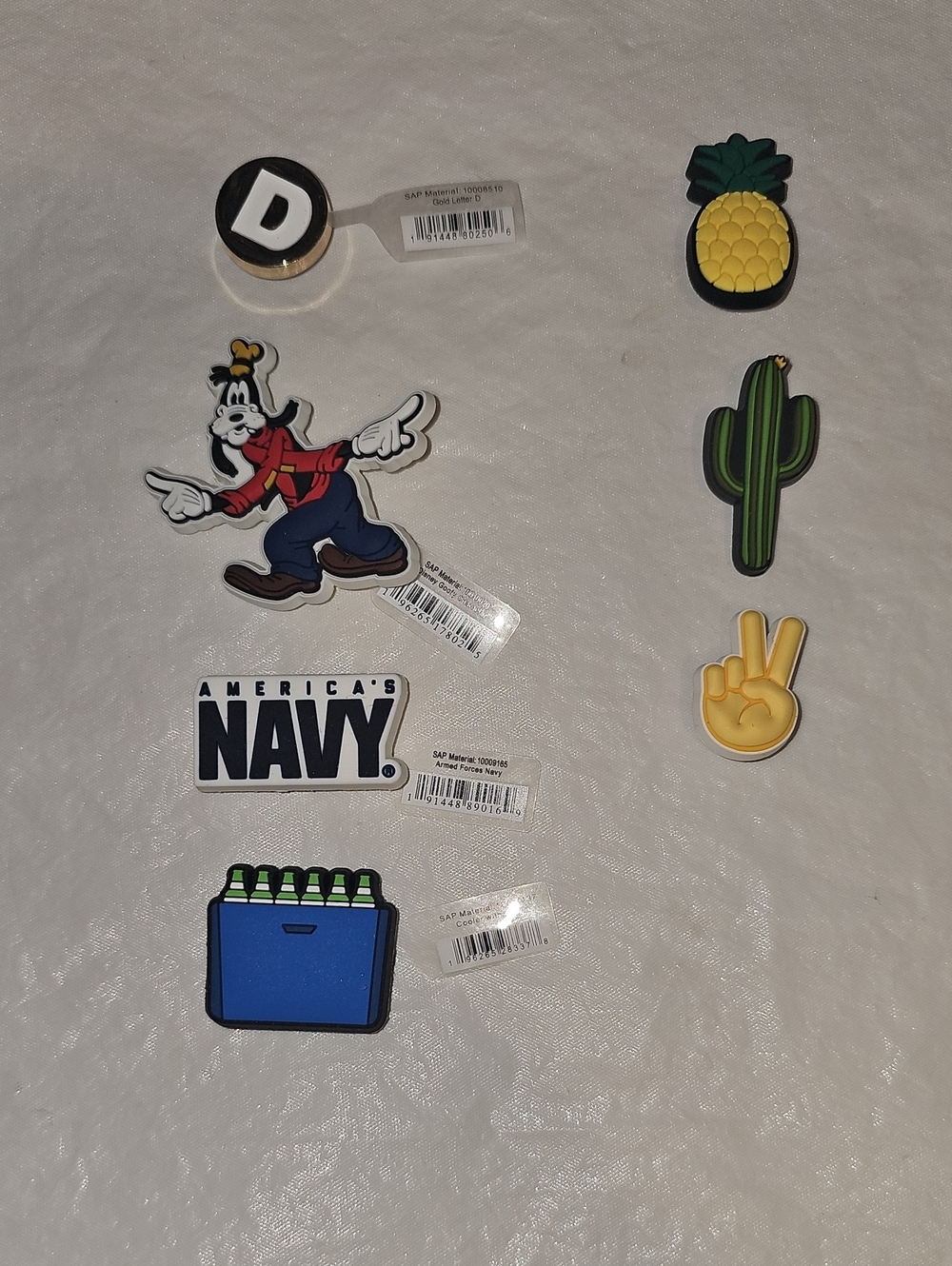 Assorted Decorative Shoe Charms 7pc - Pineapple, Cactus, Peace, Navy, Cartoon